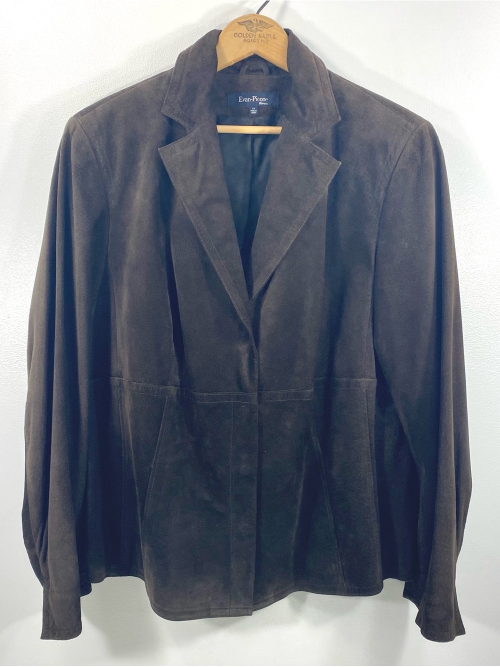 Evan-Picone Rich Chocolate Brown Suede Leather Blazer Jacket Coat Plus Size 1X